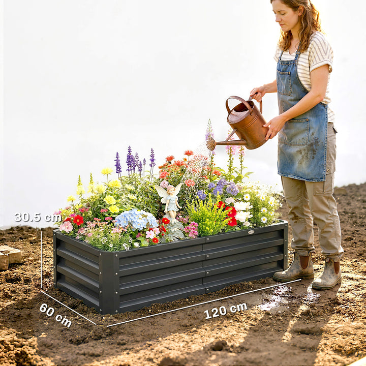 Set of 2 Raised Beds for Garden, Galvanised Outdoor Planters for Herbs