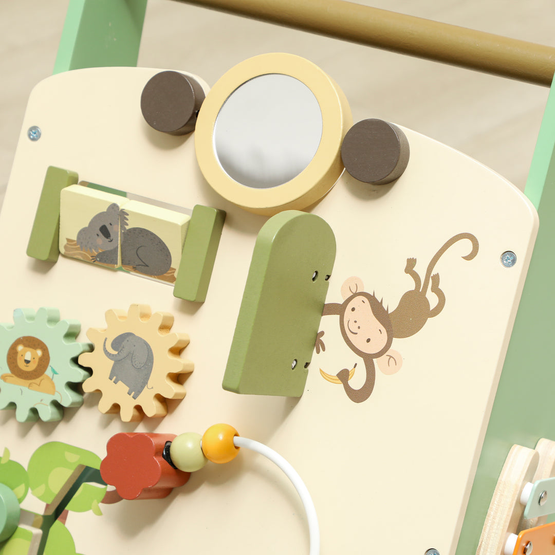 Wooden Baby Walker, Push Along Walker Toys with Speed Control, Xylophone, gears and Bead Maze
