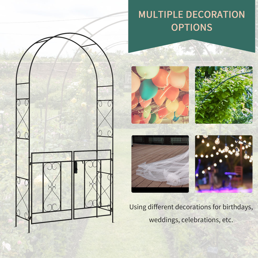 Decorative Garden Arch, with Gate - Black
