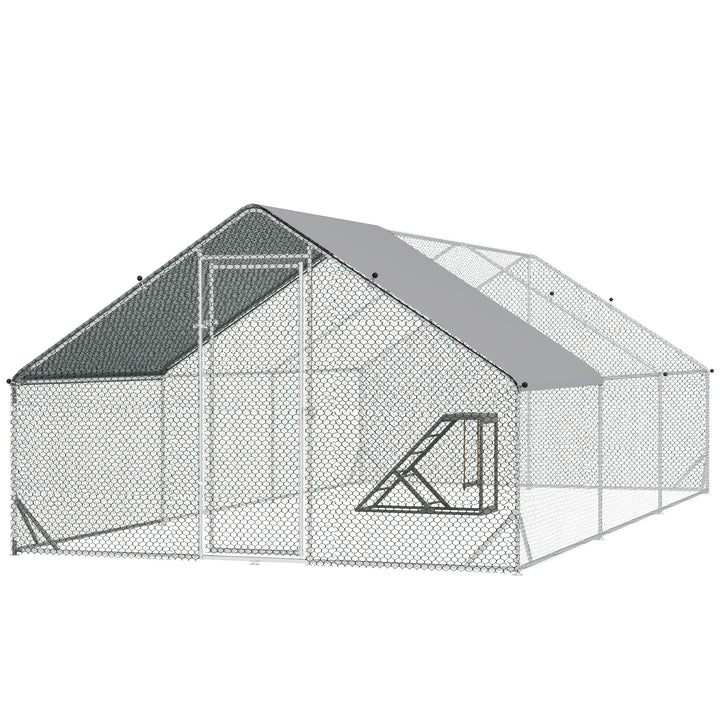 PawHut Walk-in Galvanised Steel Chicken Run with Chicken Activity Shelf and Cover, 3 x 6 x 2m | Aosom UK