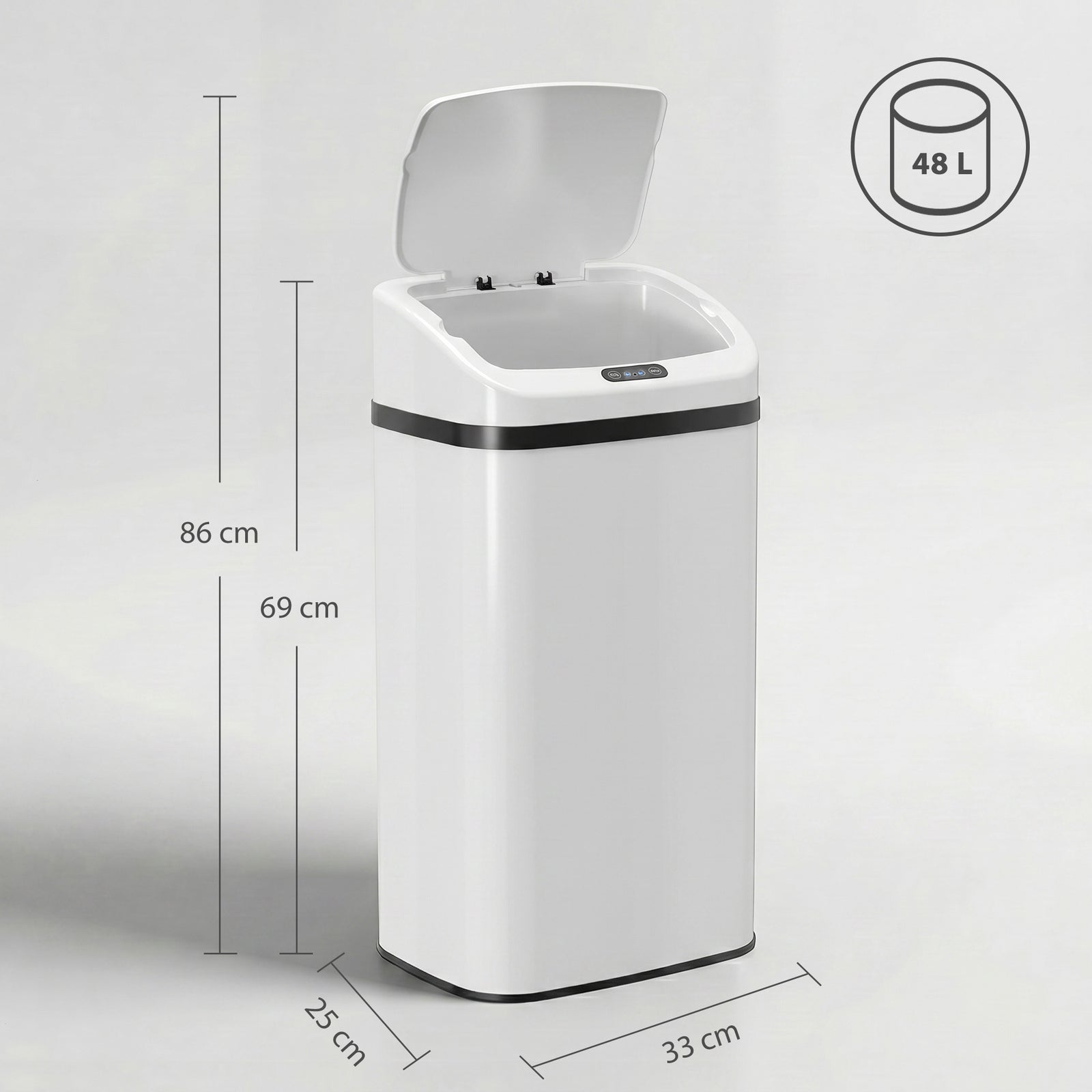 48L Stainless Steel Sensor Bin - White