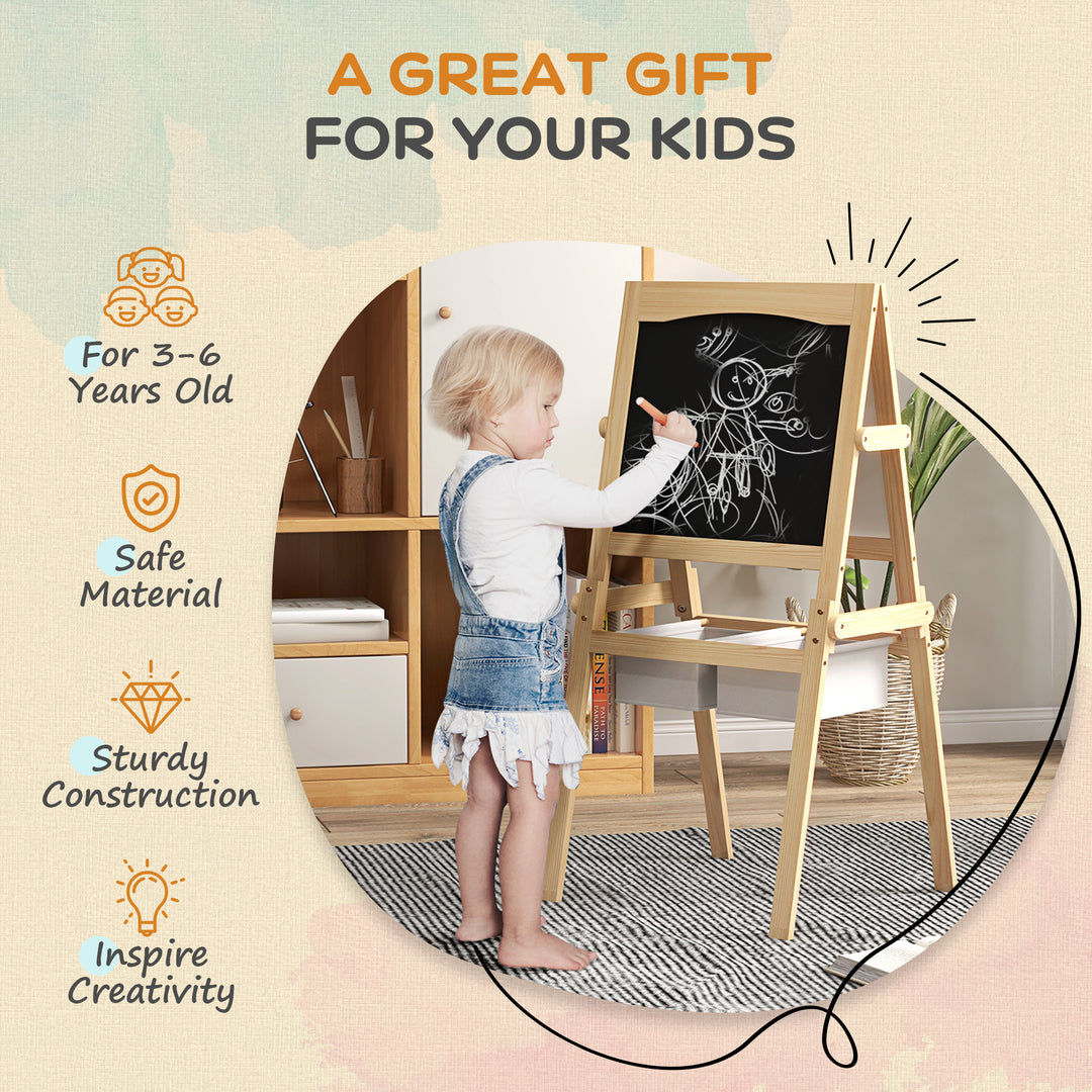 AIYAPLAY Kids Easel with Paper Roll, 3 in 1 Art Easel for Toddlers, Double-Sided Kids Whiteboard Blackboard w/ Storage Baskets, 3-6 Years | Aosom UK