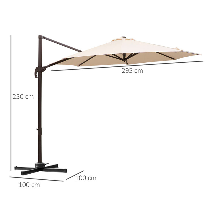 Outsunny Banana Parasol 3M Cantilever Umbrella with Cross Base, Aluminium Frame, 360° Rotation, Hand Crank, Beige | Aosom UK