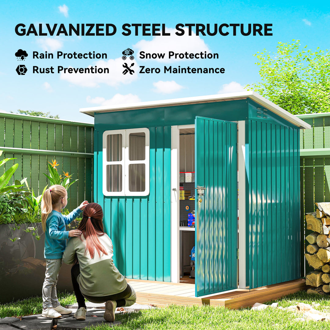 7 x 4ft Galvanised Steel Garden Shed, with Lock and Gloves - Green