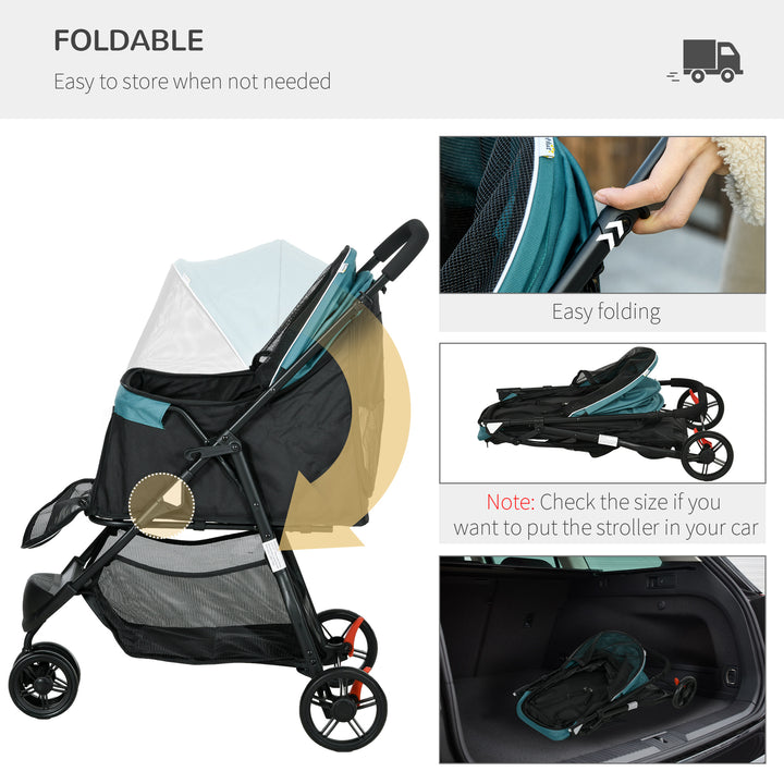 Foldable Pet Stroller w/ Rain Cover, for XS Dogs, S Dogs - Dark Green