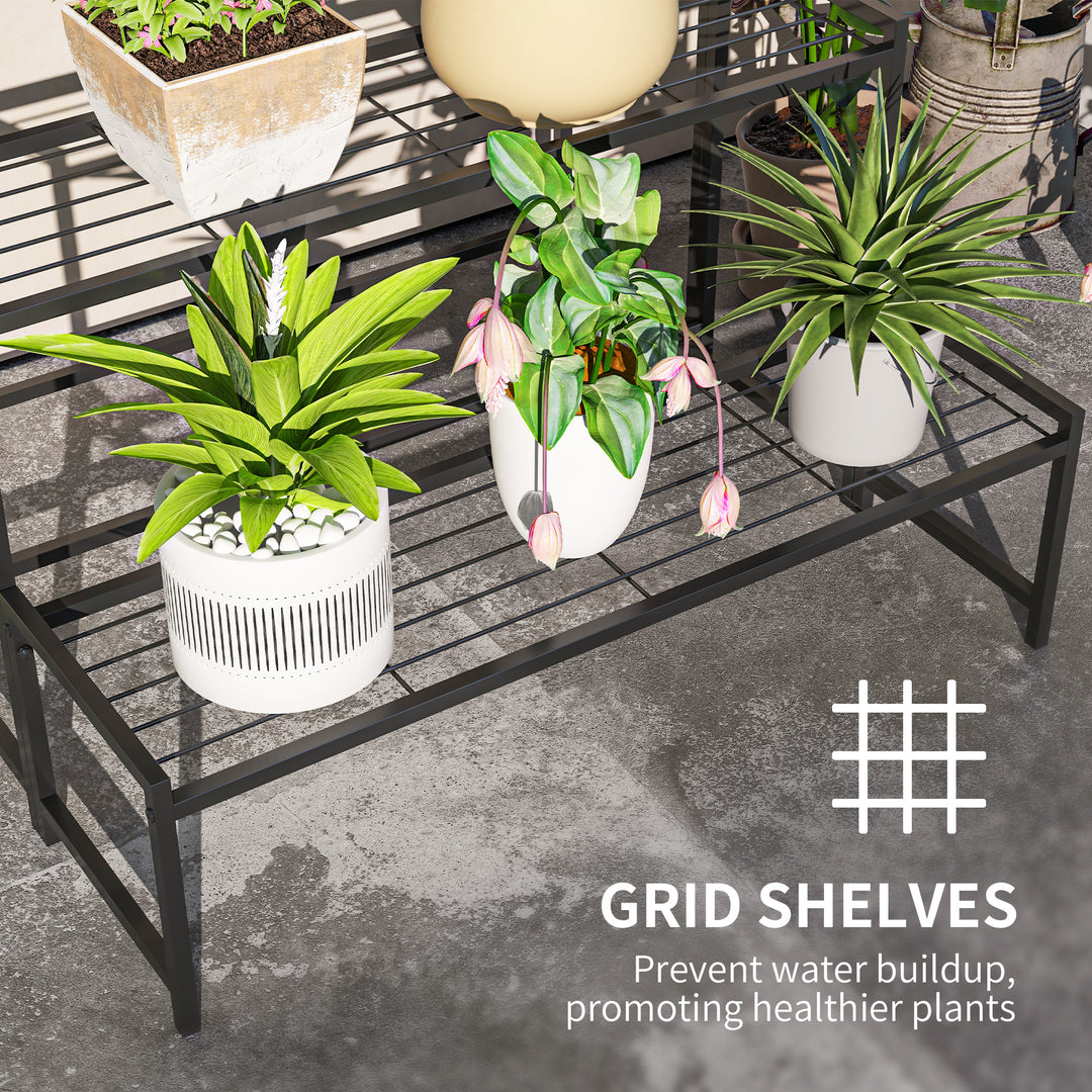 Outsunny Three-Tier Metal Plant Shelf - Black