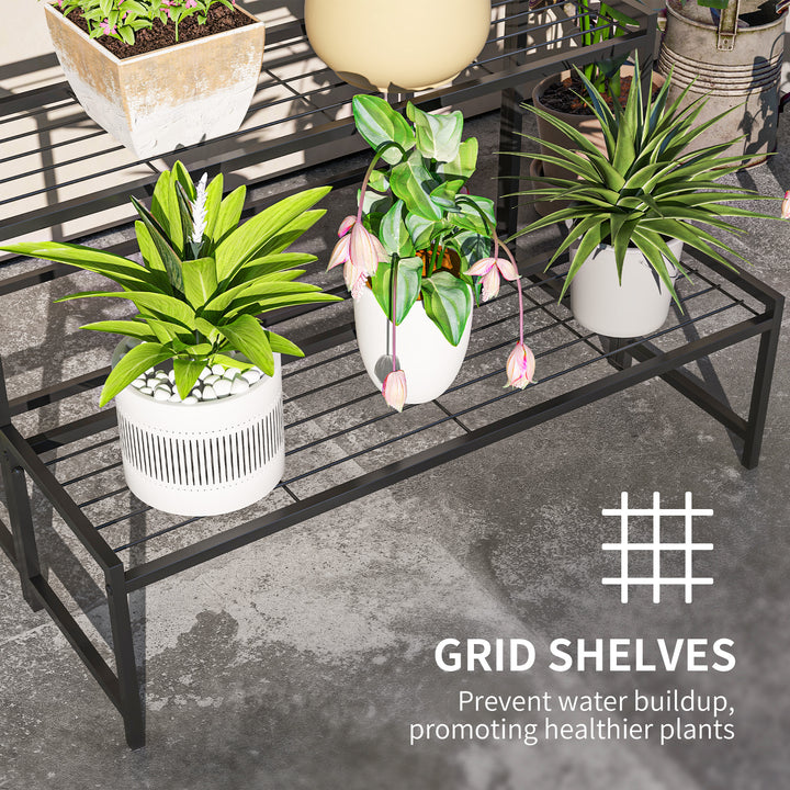 Outsunny Three-Tier Metal Plant Shelf - Black
