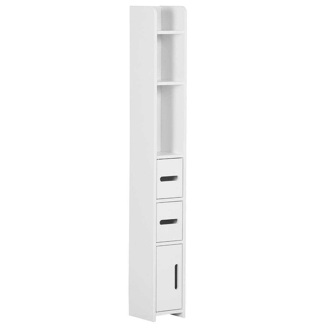 Modern Bathroom Storage Cabinet, Freestanding Tall Bathroom Cabinet with Open Shelves and 3 Cupboards with Door, for Bedroom Hallway, White