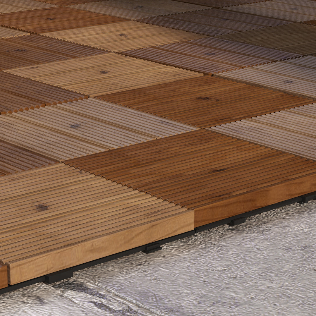 27 Pcs Wooden Interlocking Decking Tiles, 30 x 30 cm Anti-slip Outdoor Flooring Tiles, 0.81㎡ per Pack, All Weather Use for Patio, Balcony, Terrace, Hot Tub, Brown
