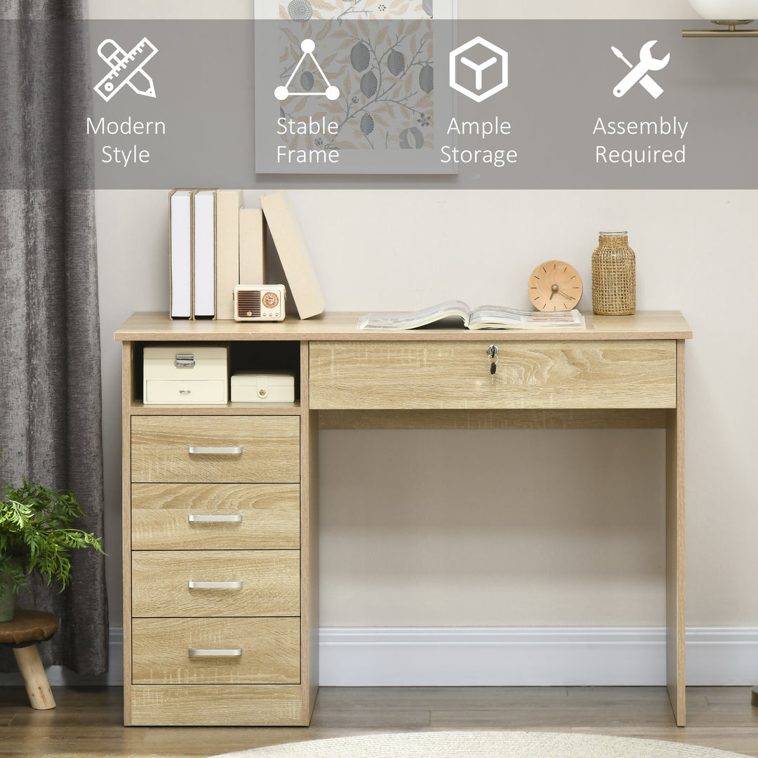 MCL Computer Desk, Home Office Desk with Lockable Drawer, Storage Shelf for Study Bedroom, 110 x 50 x 76 cm, Oak