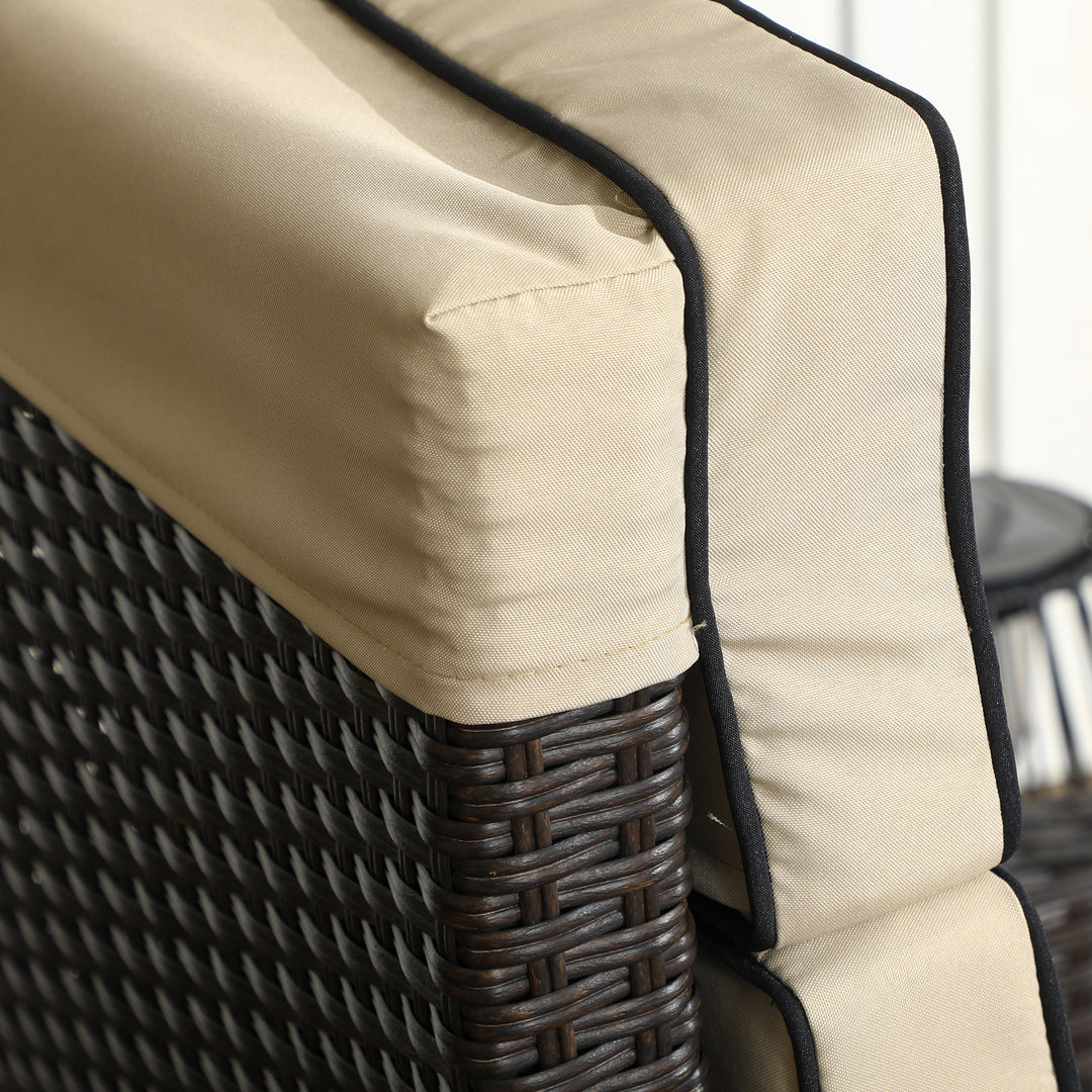 Outdoor Recliner Chair with Adjustable Backrest and Footrest, Cushion, Side Tray, Khaki/Brown