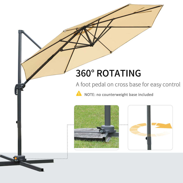 Round Umbrella Parasol W/ Tilt 360° Rotation and Hand Crank Cross Base-Beige