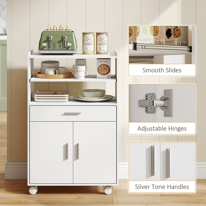 Kitchen Trolley with Wheels, Modern Mobile Microwave Stand with Slide-