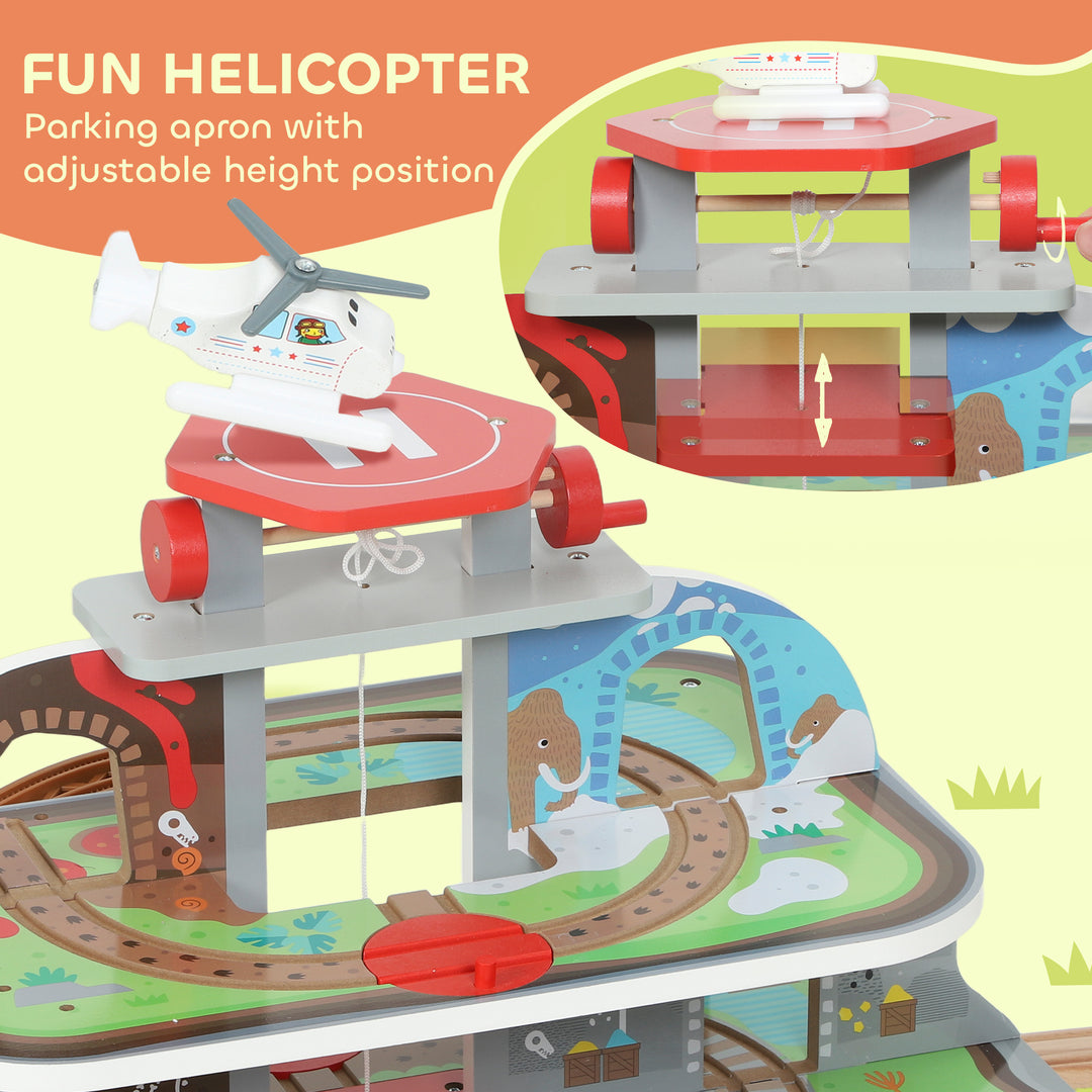 MCL 79 Piece Wooden Train Set, Kids Train Track Mine Themed with Crane, Helicopter