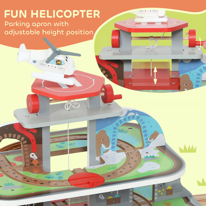 MCL 79 Piece Wooden Train Set, Kids Train Track Mine Themed with Crane, Helicopter