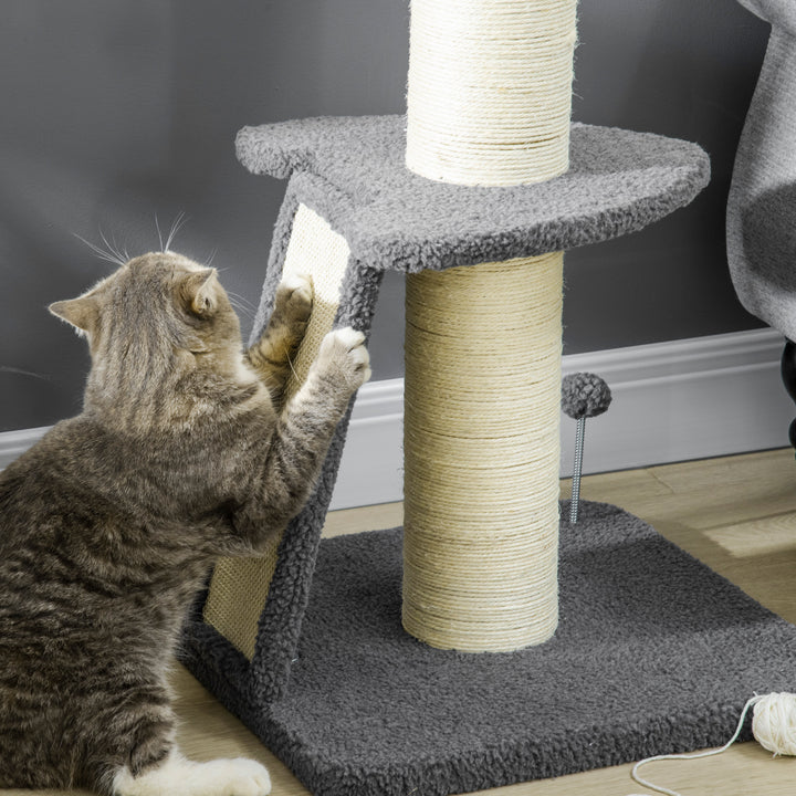 PawHut Cat Tree Tower: Scratching Posts, Pad, Bed, Toy Ball for Cats under 6kg, Dark Grey & Beige | Aosom UK