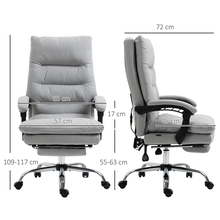 Office Chair with Footrest, Double Padding Ergonomic Desk Chair with 6-Point Vibration Massage and Back Heating, Microfibre Fabric with 135° Reclining Back, Grey