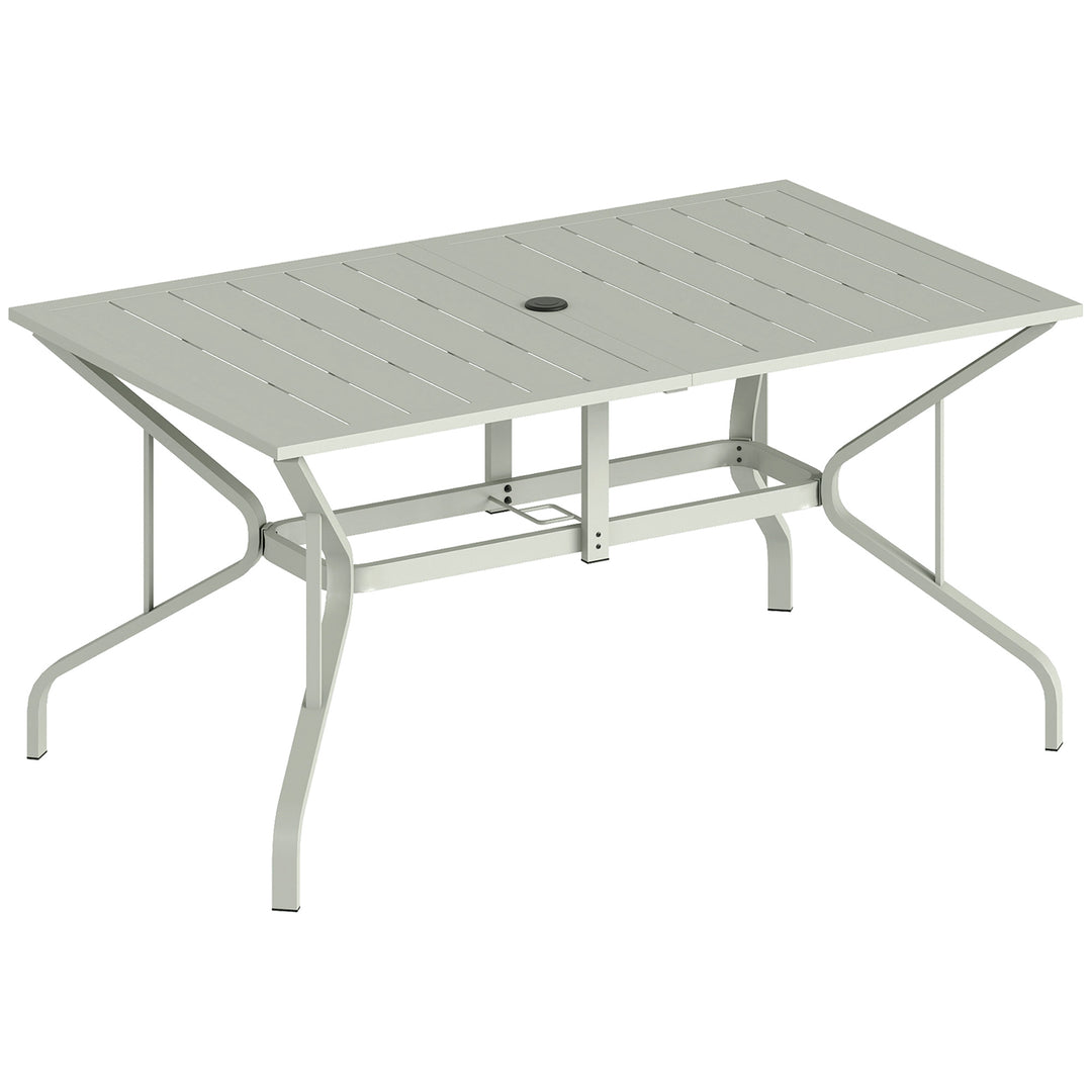 Rectangle Garden Table with Parasol Hole, Outdoor Dining Table for 6, 