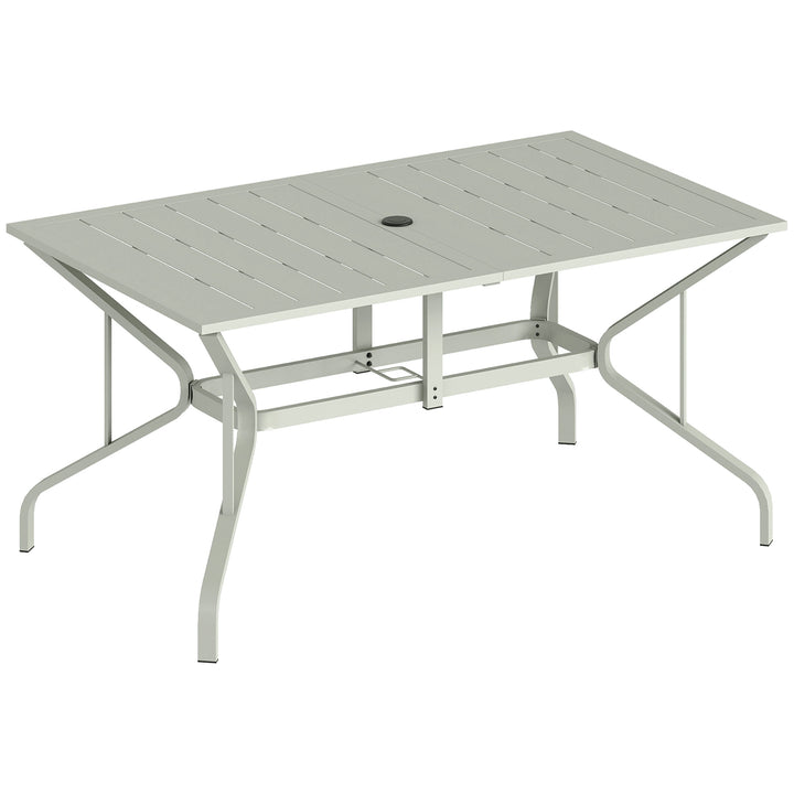 Rectangle Garden Table with Parasol Hole, Outdoor Dining Table for 6, 