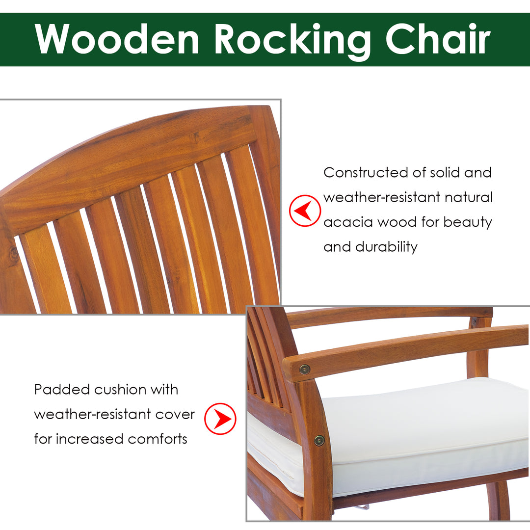 Outsunny Rocking Chair, Acacia Wood, Indoor/Outdoor Use with Cushion, Traditional Design | Aosom UK