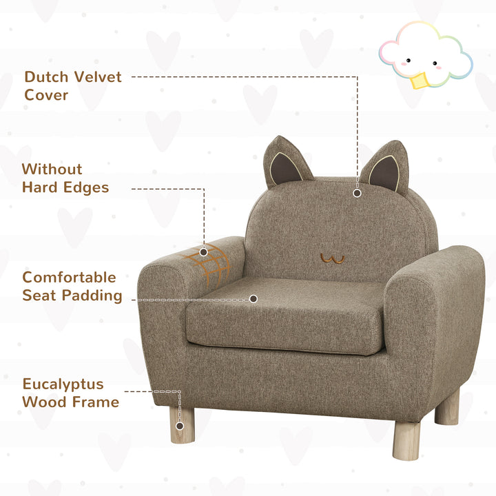 HOMCOM Kids Sofa Toddler Chair Children Armchair for Preschool Bedroom Playroom with Ear Modeling Wood Brown | Aosom UK