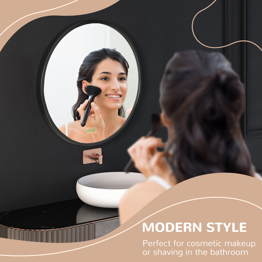 Round Bathroom Mirror, Modern Wall-mounted Makeup Mirror with Aluminium Frame for Washroom Living Room, Black, 40x40 cm