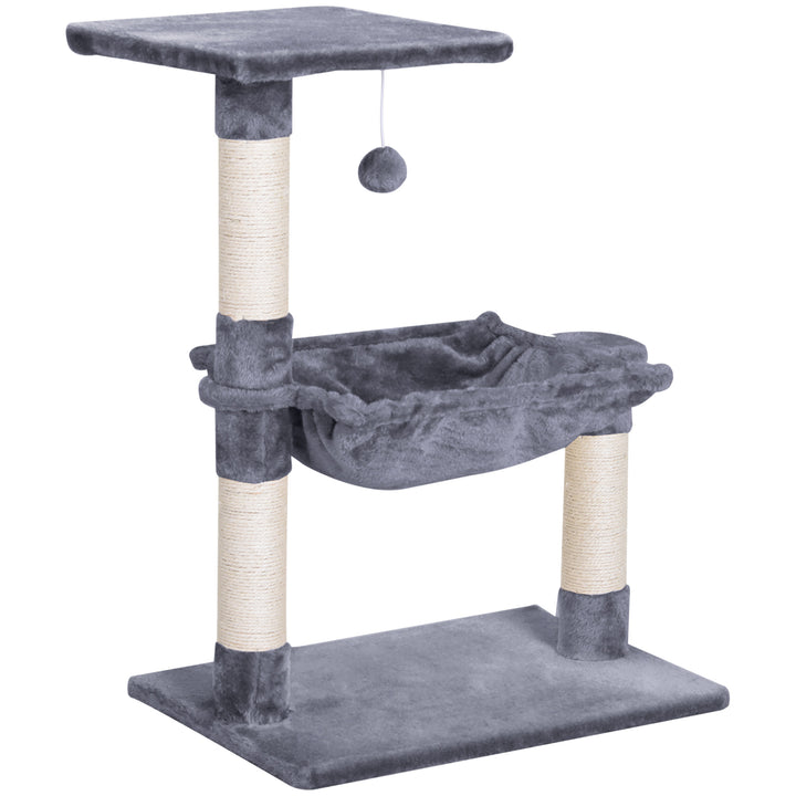 Cat Scratch Post with Bed Cat Tree for Indoor Cats Sisal Scratching Posts Hammock Kitty Activity Centre Grey