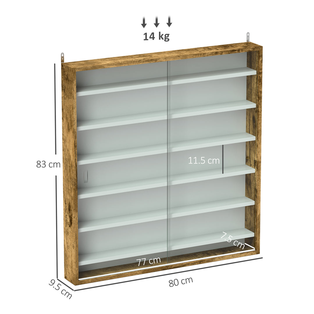 Six Shelf Display Cabinet, with Glass Doors - Brown