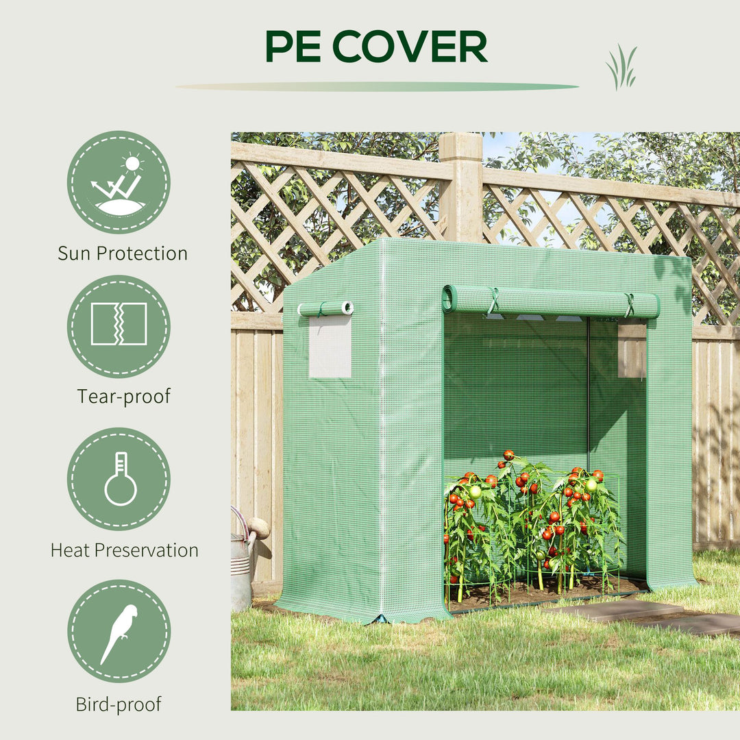 Small Walk-in Garden Greenhouse with Steel Frame, Large Roll-up Door and Windows, 200Lx76Wx168Hcm, Green