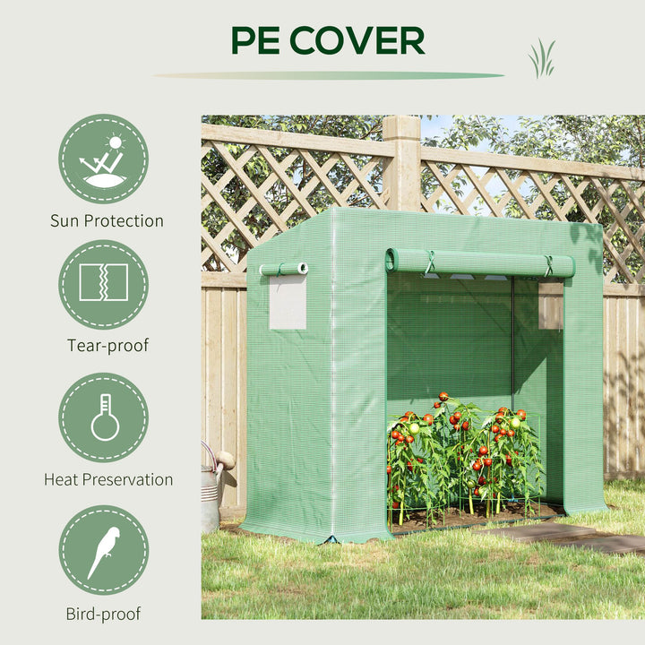 Small Walk-in Garden Greenhouse with Steel Frame, Large Roll-up Door and Windows, 200Lx76Wx168Hcm, Green
