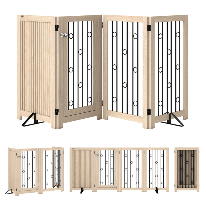 4 Panel Freestanding Pet Gate, Indoor Dog Barrier with Lockable Door, 