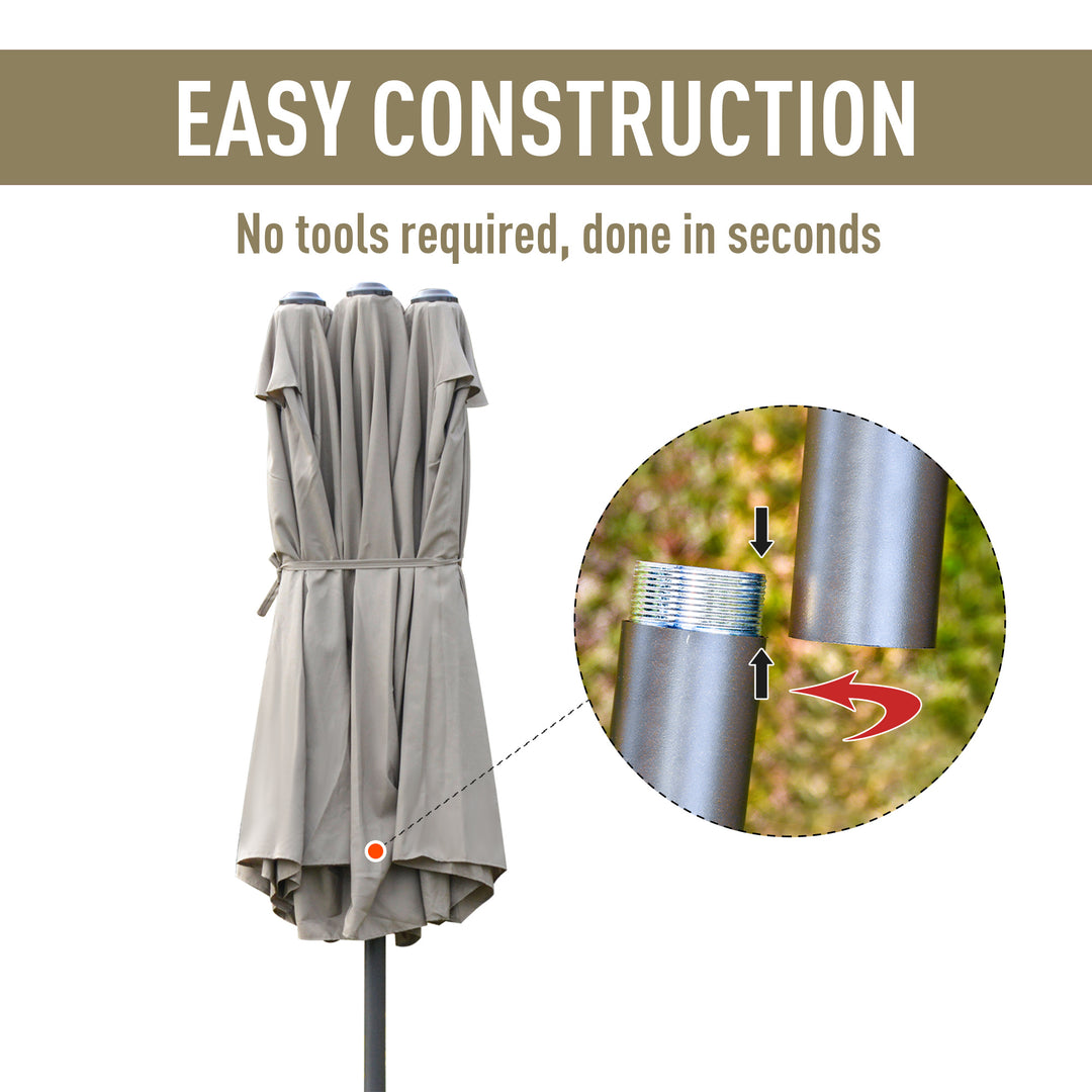 MCL 4.6M Sun Umbrella Canopy Double-sided Crank Sun Shade w/ Cross Base Khaki