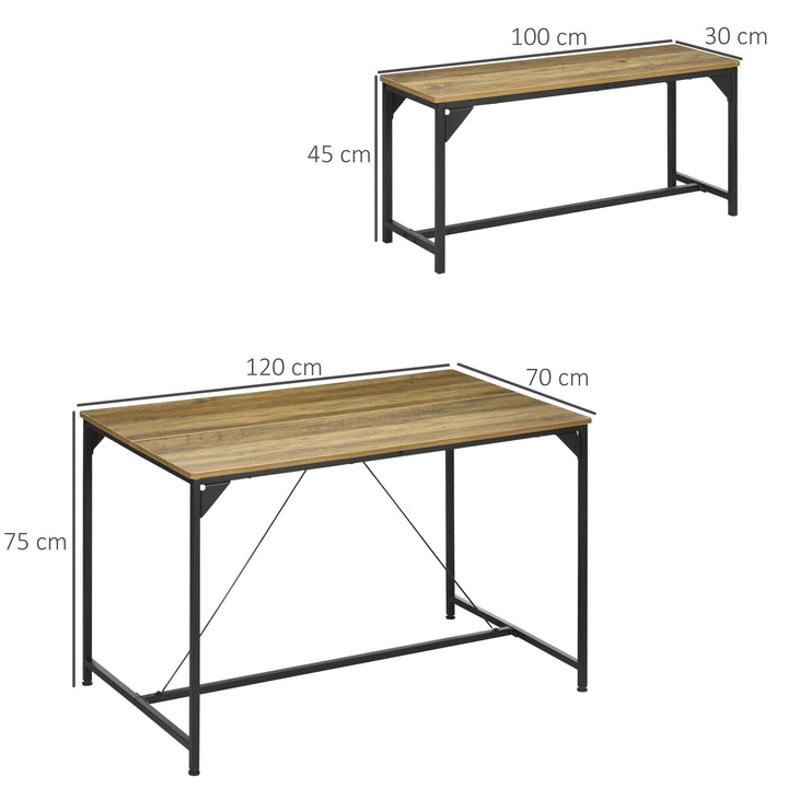 HOMCOM Dining Duet: Space-Efficient Table and 2 Benches Set, Seats 4, Natural Finish for Kitchen and Dining Room | Aosom UK