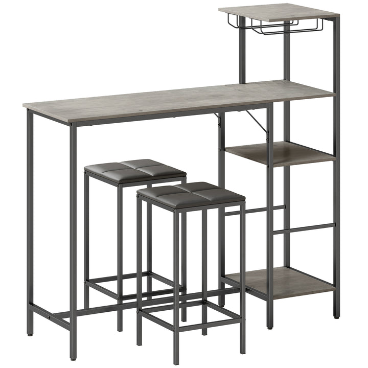 3 Piece Breakfast Bar Table and Stools Set, Washed Grey
