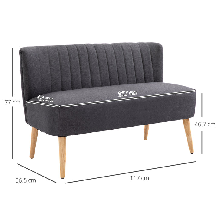 Modern Double Seat Sofa Loveseat Couch 2 Seater Compact Sofa Padded Linen Wood Leg Dark Grey