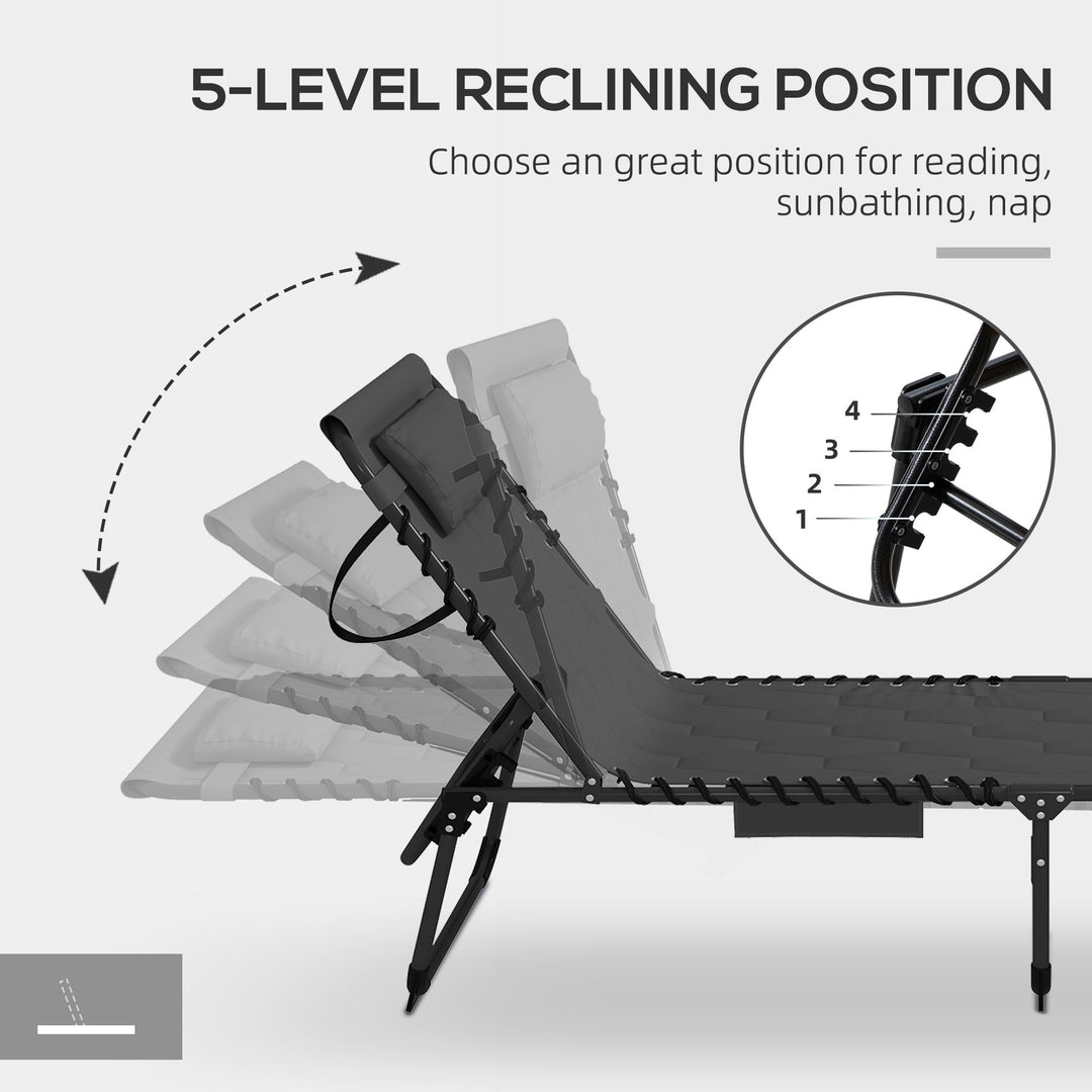 Set of Two Sun Loungers, with Five-Position Reclining Backs - Black
