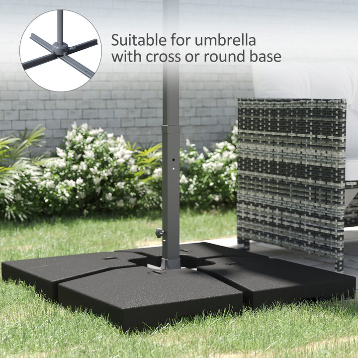 4 Pieces Fillable Parasol Base, Heavy Duty Umbrella Weights for Cross Stand, Square Holder for Cantilever Parasol, Total 120KG Sand/ 80L Water Filled (Metal Pole & Cross Stand NOT INCLUDED)