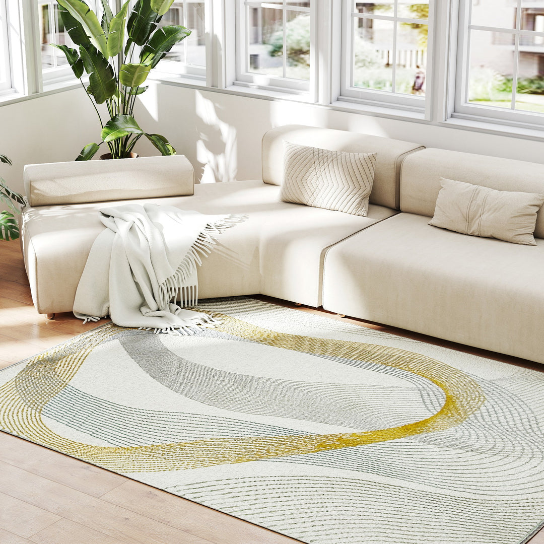 Modern Area Rug, Machine Washable Rug, Allergy-Friendly Floor Carpet for Living Room, Bedroom, Dining Room, Home Office, 170 x 120 cm, Cream White