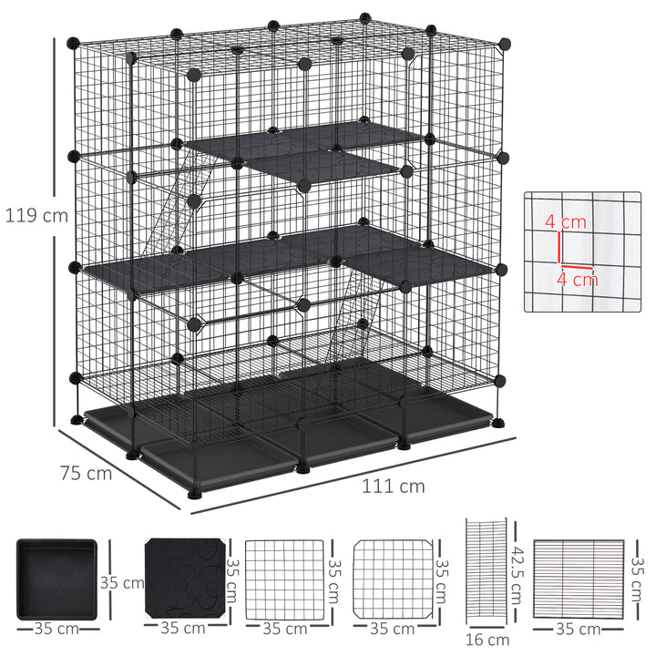 3 Level DIY Pet Playpen Metal Small Animal Cage Rabbit Ferret Chinchillas Cage 4 Doors Bottom Trays Black
