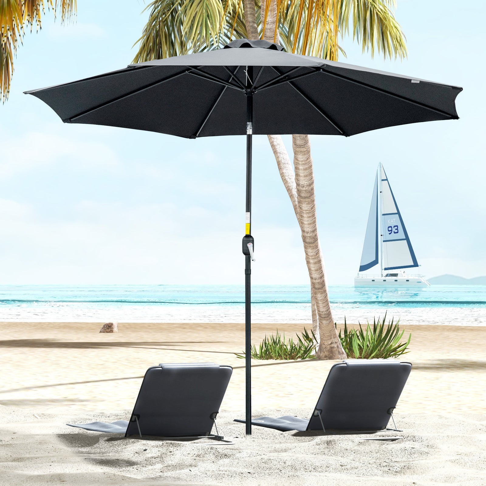 3(m) Tilting Parasol Garden Umbrellas, Outdoor Sun Shade with 8 Ribs, Tilt and Crank Handle for Balcony, Bench, Garden, Black