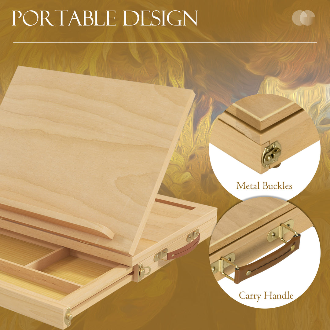Wooden Table Easel Box with Storage Portable Folding Artist Easel, Natural