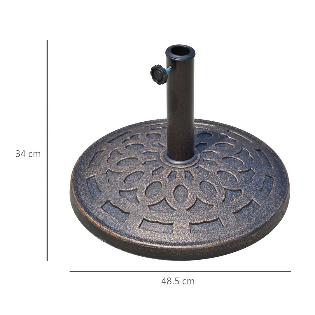 Outsunny 14kg Round Garden Parasol Base Holder Decorative Resin Market Umbrella Stand with Adjustable Coupler, Bronze | Aosom UK