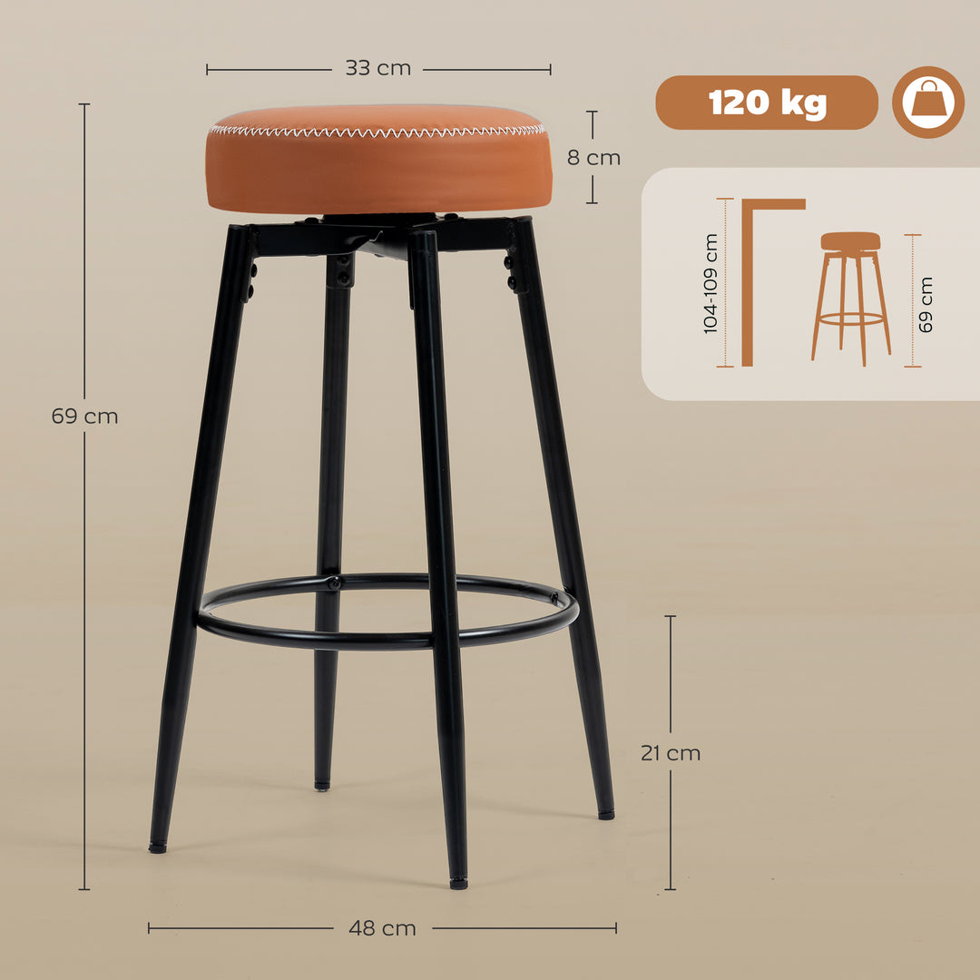 Set of Two Faux Leather Bar Stools - Brown/Black