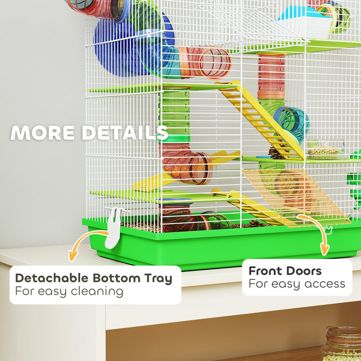 5 Tier Hamster Cage Carrier Habitat with Exercise Wheels Tunnel Tube Water Bottle Dishes House Ladder for Dwarf Mice, Green