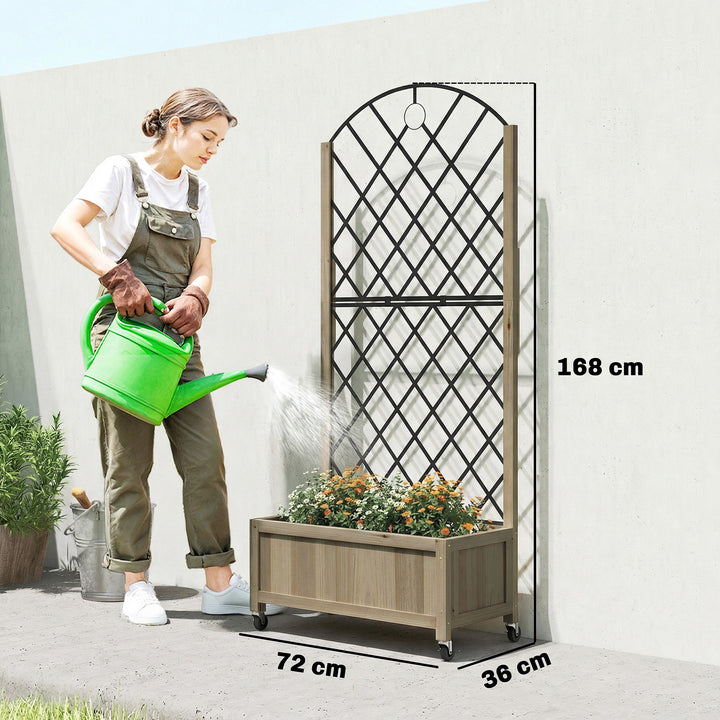 Raised Garden Bed with Metal Trellis, Wooden Elevated Planter Box w/Lo