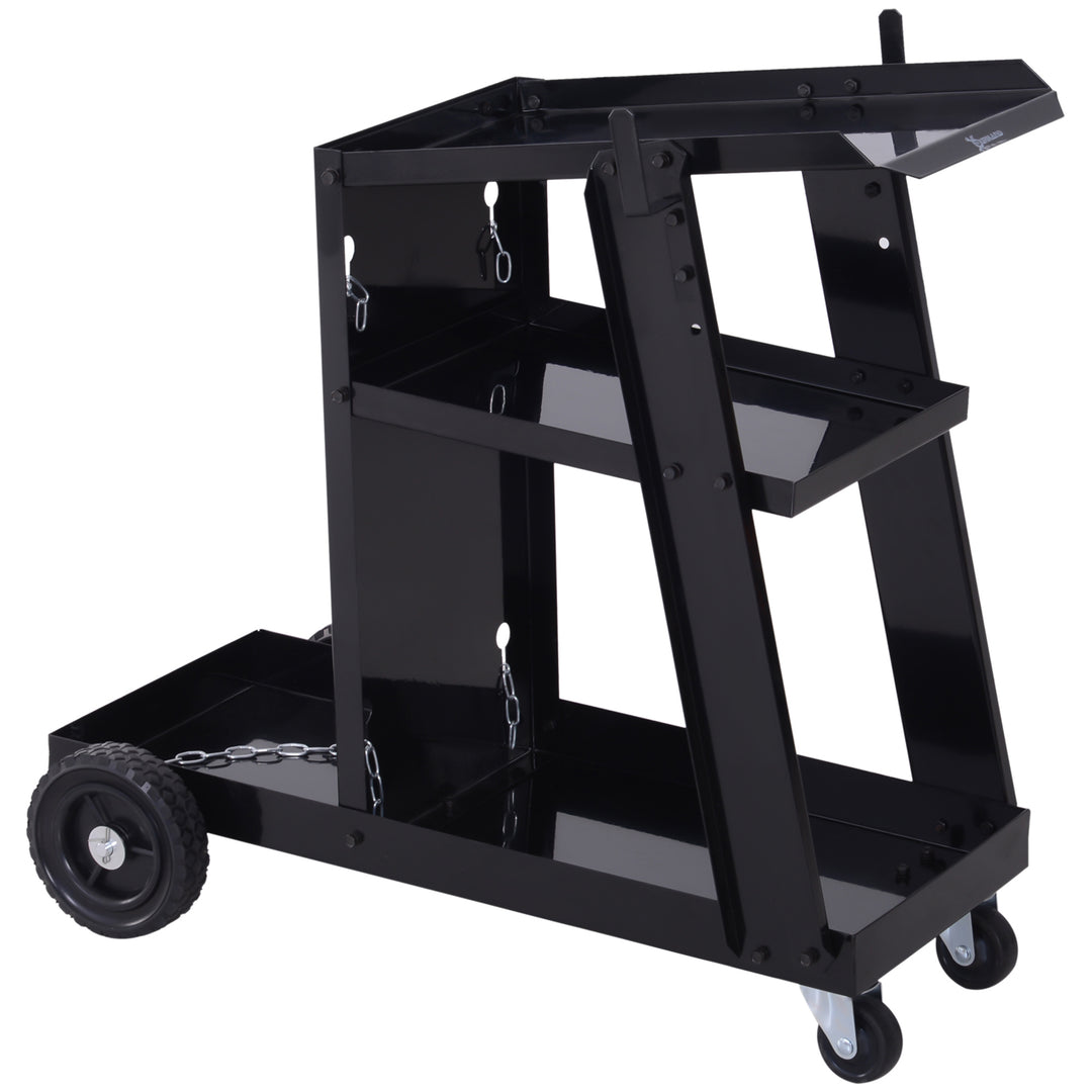 DURHAND Welding Trolley Cart, Garage Welder Trolley for Gas Bottles, with Safety Chain and Wheels, Black | Aosom UK