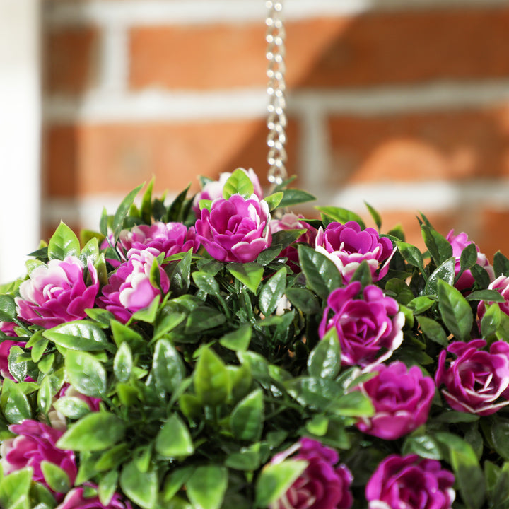 Set of 2 Decorative Artificial Plants, UV-protected Artificial Plant Topiary Rose Balls, Fake Plants for Home Indoor outdoor Decor, 28cm, Purple