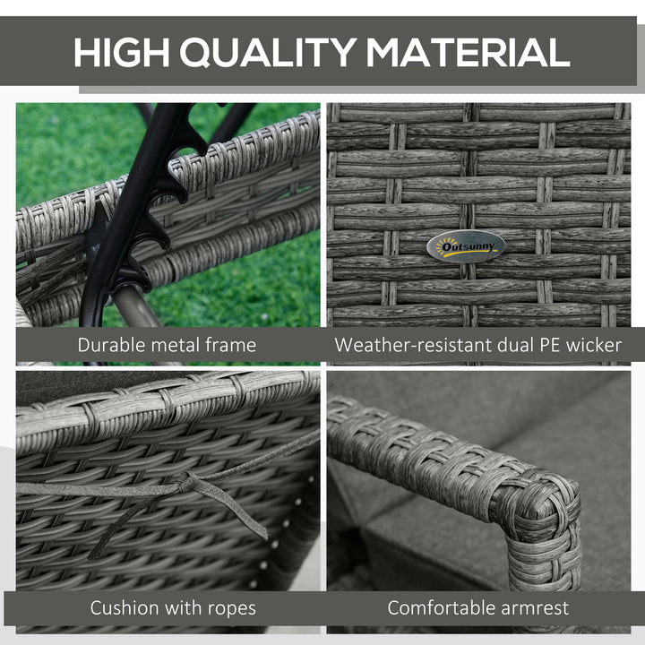 MCL Patio Rattan Sun Lounger, Dual Wicker Weave Outdoor Single Reclining Chair Furniture, 5-Level Adjustable Backrest w/ Removeable & Washable Cushion, Mixed Grey