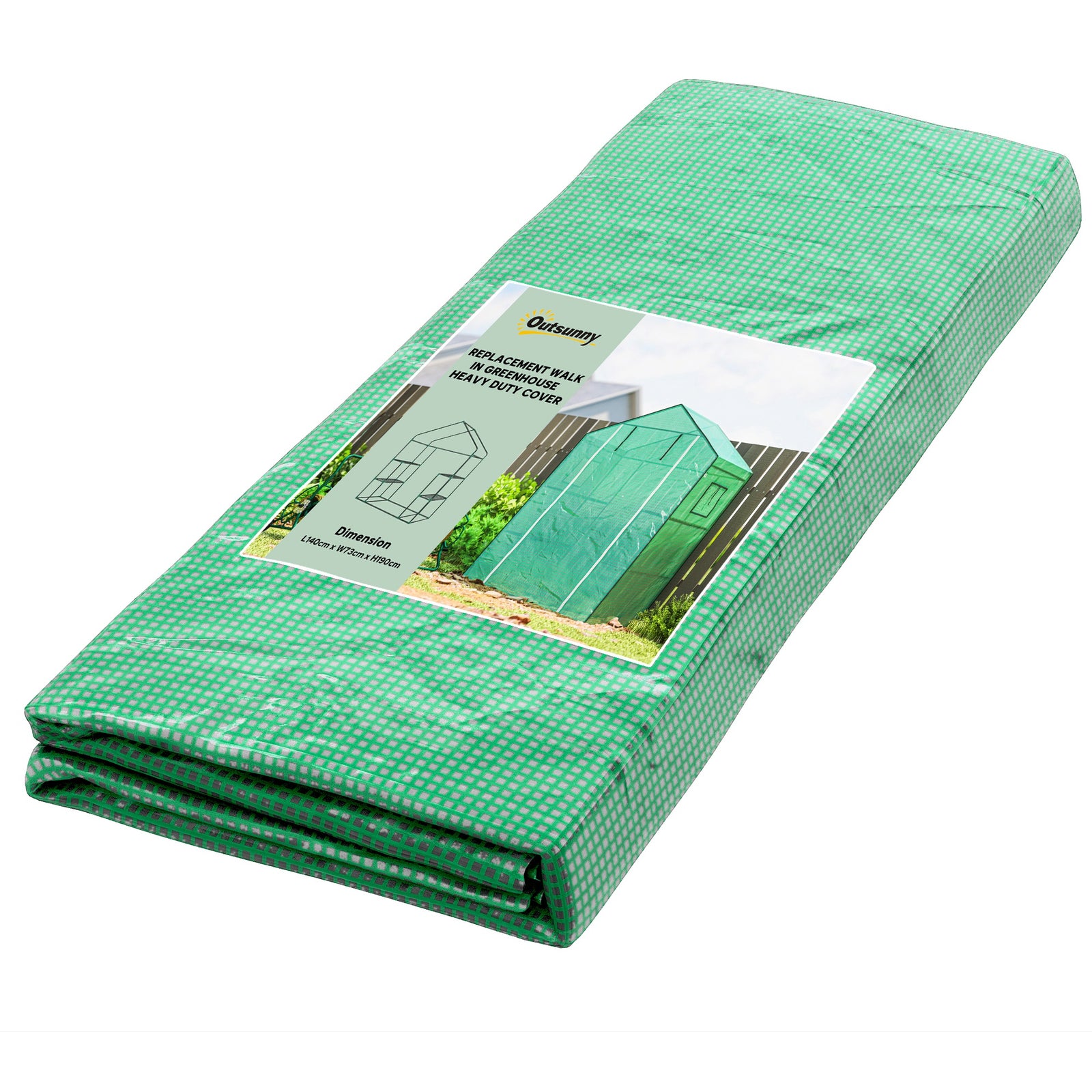 Greenhouse Cover Replacement Walk-in PE Hot House Cover with Roll-up Door and Windows, 140 x 73 x 190cm, Green