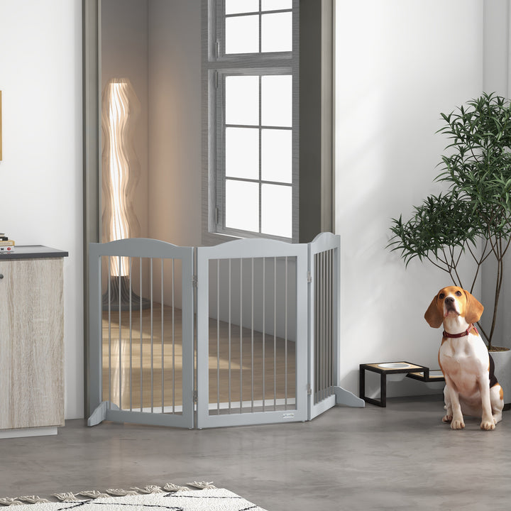 PawHut Foldable Dog Gate, Freestanding Pet Gate, with Two Support Feet, for Staircases, Hallways, Doorways - Grey | Aosom UK